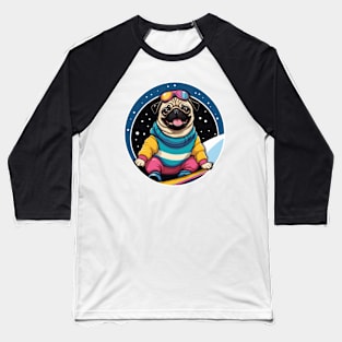 Snowboarding Pug Dog Baseball T-Shirt